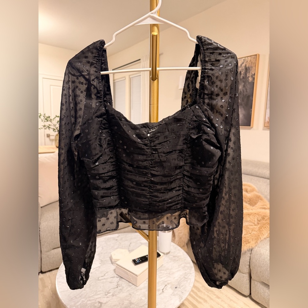 Lulu’s Black Ruched Long Sleeve Women's Top